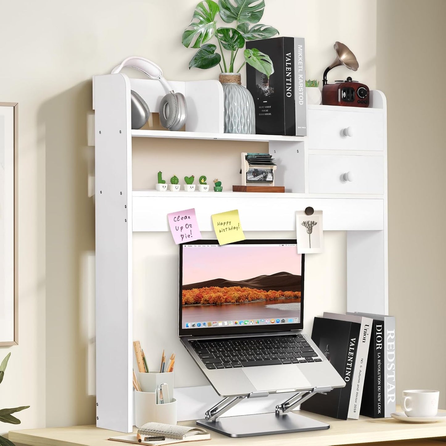 YGYQZ Wood Desk Shelf Organizer, Desk Hutch Top Only, Book Shelf for Comuputer Display Rack Storage Stand for Office, Home, Dorm