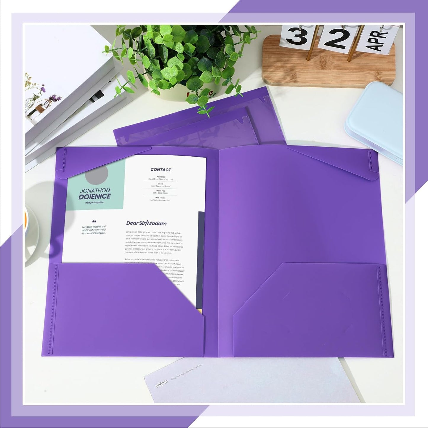 Henoyso 18 Pcs Plastic Folders with Clear Front Pockets Heavy Duty File Folders with 2 Pockets and Card Slot for Student Communication School Office Presentation Report (Purple)