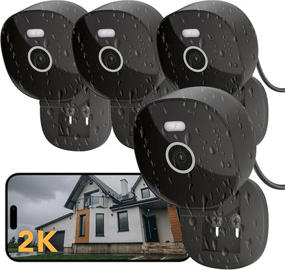 2K Security Camera, Outdoor/Indoor for Home, Pet, Baby, Nanny, IP65 Wterproof Color Night Vision, White Light & Siren, Recording, Motion Detection, Compatible with Alexa,Black-4P