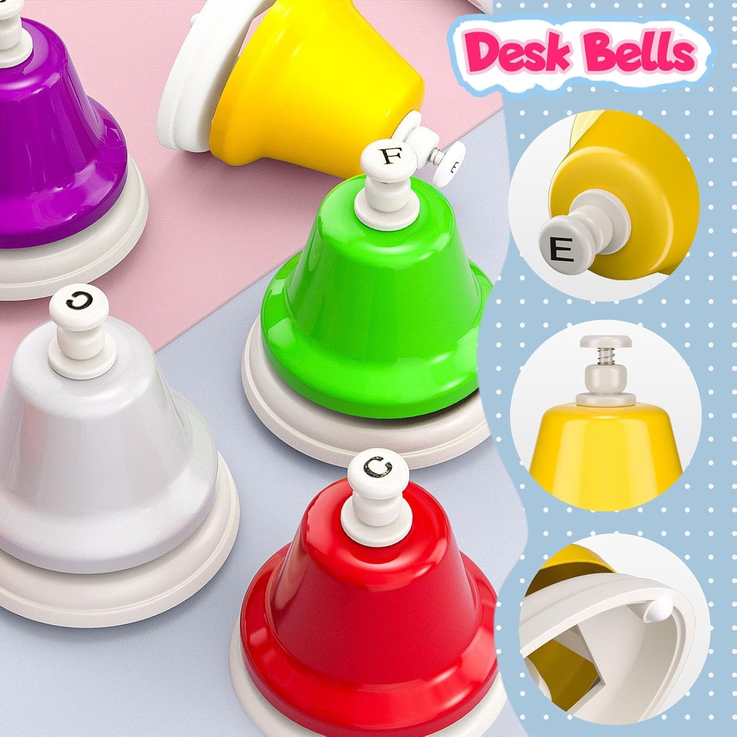 Facmogu Desk Bells, 8 Notes Diatonic Metal Hand Bells, Rainbow Music Bells, Musical Learning Teaching Percussion Instrument, Holiday Birthday Gift