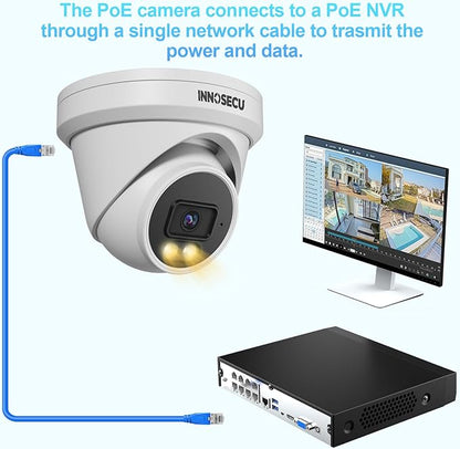4MP Turret Security PoE Camera, Outdoor Wired IP Surveillance Camera with Microphon/Audio, Smart Dual Light Color Night Vision 2.8mm Lens Wide Angle 110°, Human&Vehicle Detection, IND4FD97S