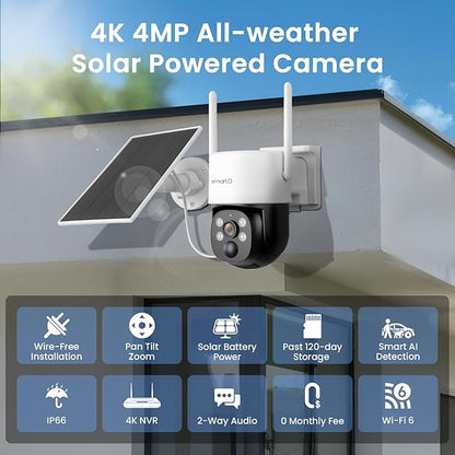 XMARTO 100% Wire-Free Solar PTZ Home Security Camera System Wireless, 8-Set 2K 4MP QHD CCTV Camera Kit with 4K 10CH Expandable WiFi NVR and Past 90-Day Video Storage, All-Weather Solar Charge