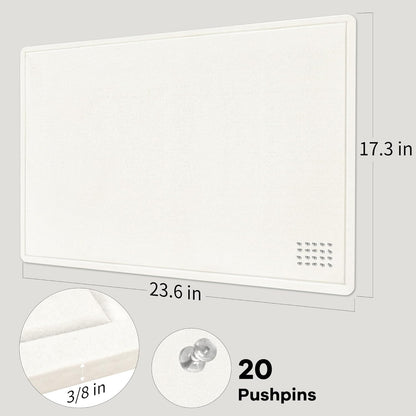 Bulletin Board, 24 x 18 inches Felt Board Decorative Pin Board, Cork Board Alternative for Wall, Foldable Photo Board Self-Adhesive Vision Board Mood Board with 20 Pushpins - White