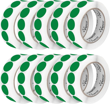 Perco Green 1-Inch Perforated Circle Dot Sticker Labels — 10 Rolls, 10,000 Round Stickers — with Permanent Adhesive for Inventory Management, Color Coding, Garage Sales, Crafts—Made in USA
