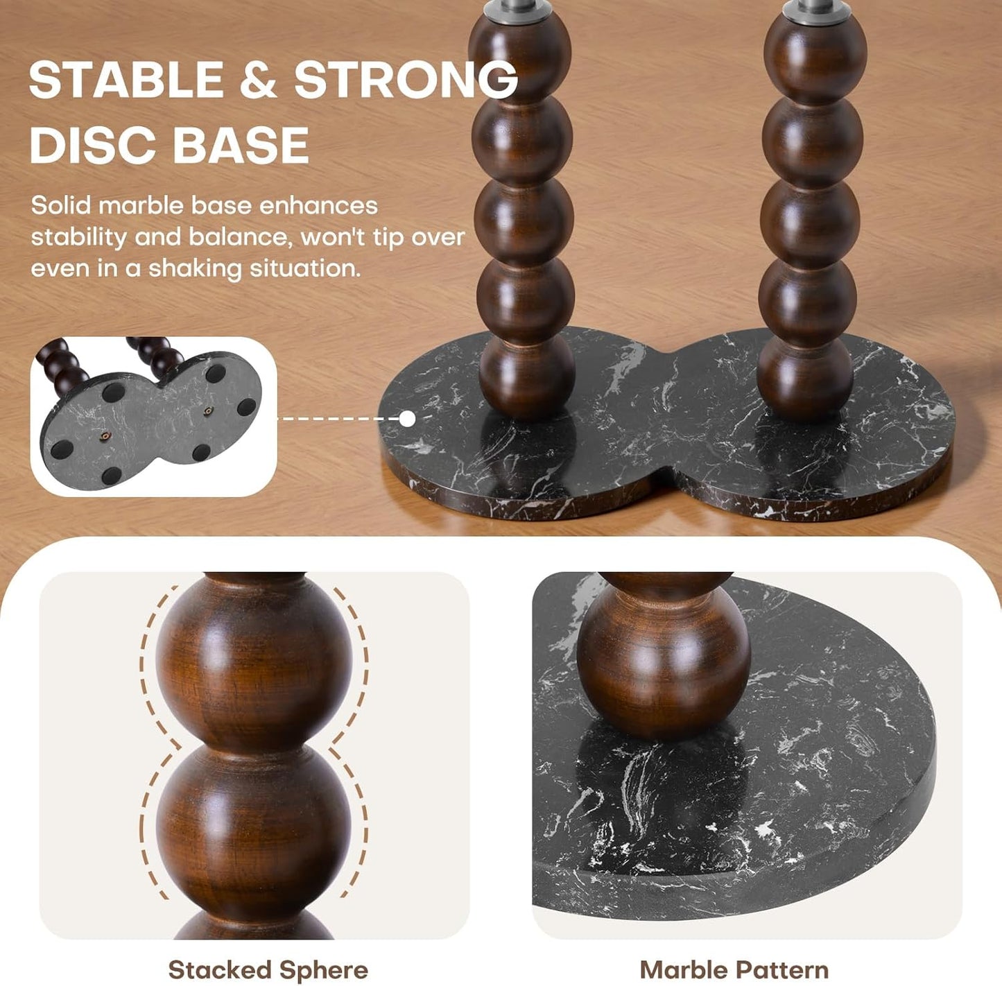 Metal Freestanding Coat Rack with Stainless Steel Double Rods & Marble Base, Hanging Clothes Rack for Entryway, Hallway, Bedroom, Living Room, Steel and Wood