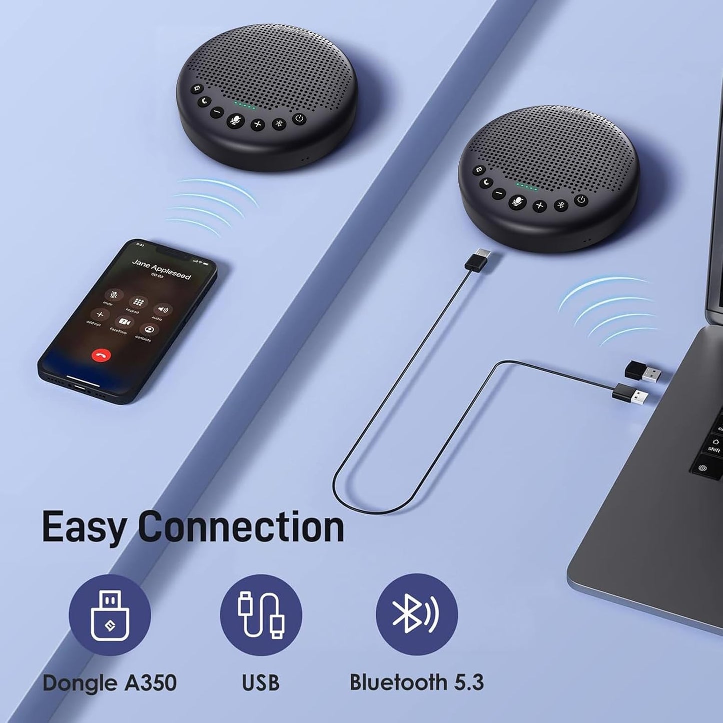 EMEET Conference Speaker and Microphone w/8 Mics, 360° Voice Pickup, Noise Reduction, Bluetooth/USB/Dongle Speakerphone for 10 People w/Daisy Chain for 18, Compatible w/Leading Platforms, 2024 Version