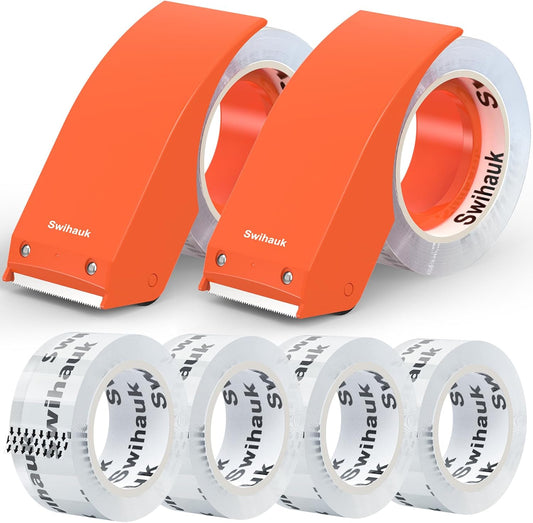 Swihauk 1.88 in x 66.6 YDs Heavy Duty Packing Tape with Dispenser, Strong & Durable Shipping Tape, Packaging Tape, Clear Package Tape for Shipping Moving Storage and Mailing, 6 Roll + 2 Dispenser