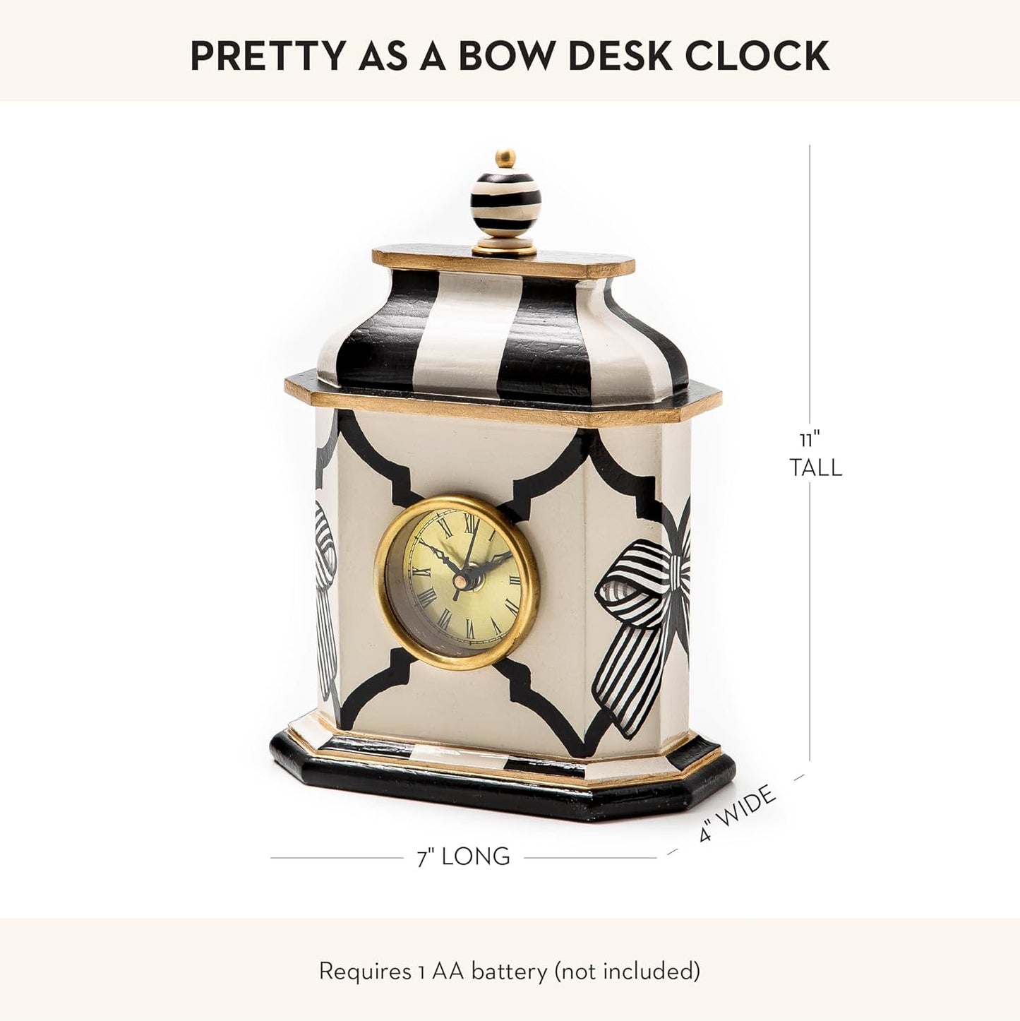 MACKENZIE-CHILDS Desk Clock, Decorative Wood Clock for Kitchen and Living Room, Pretty as a Bow