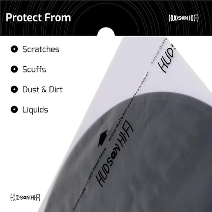 Hudson Hi-Fi Anti-Static Vinyl Record Inner Sleeves 250 Pack - Durable Clear Disc Sleeves- Protect Your LP Albums from Scratches, Dust & Dirt - Acid-Free Rice Paper Interior Disc Covers