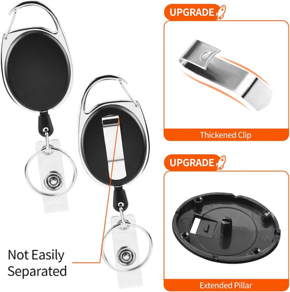 5 Pack ID Badge Holder,Badge Holder Retractable Clip with Carabiner Reel Clip and Key Ring for Men and Women