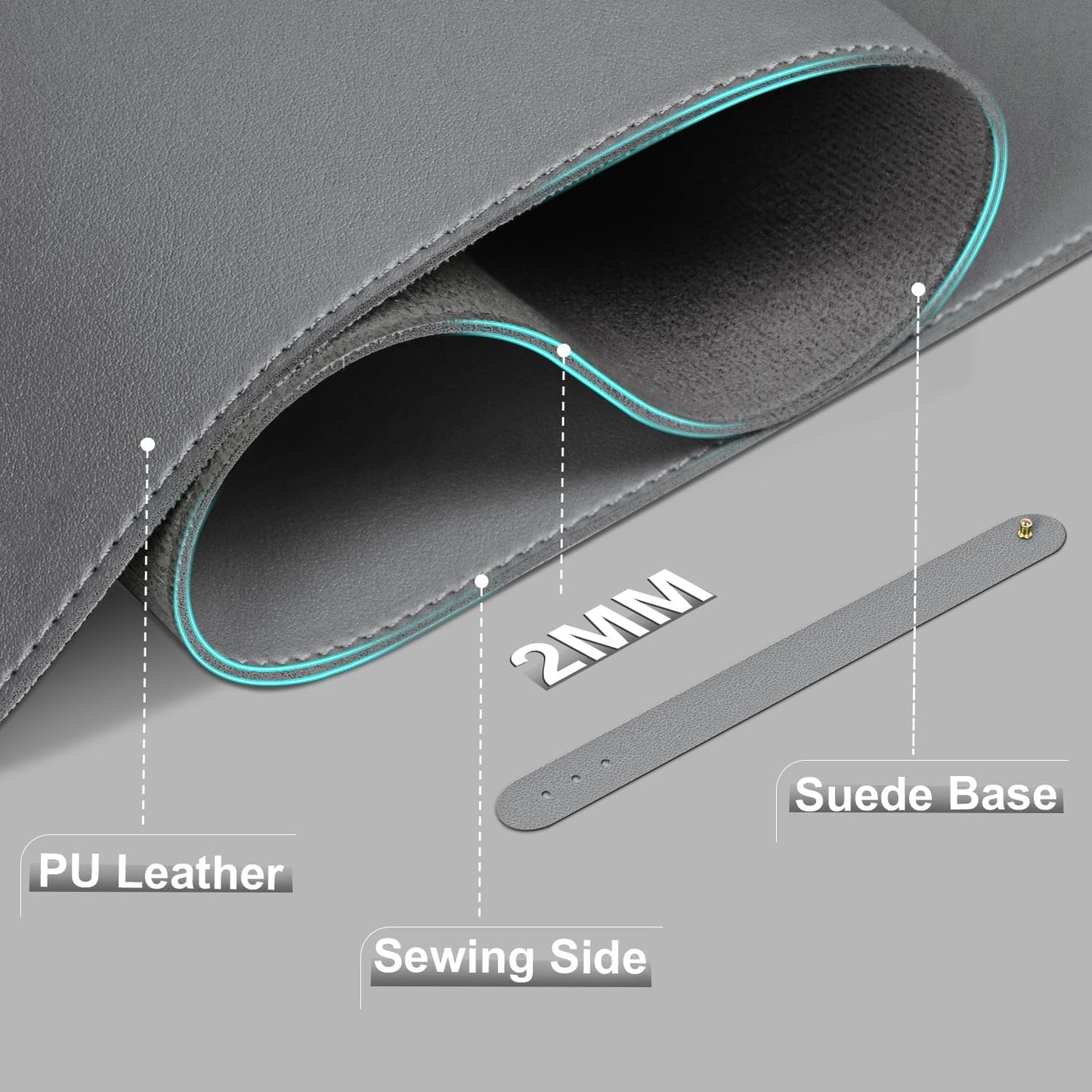 Leather Desk Pad Protector, 47.2'' x 23.6'', Suede Base Sewing Desk Blotter, Non-Slip Office Mat, Waterproof Writing Pad for Office and Home - Dark Gray