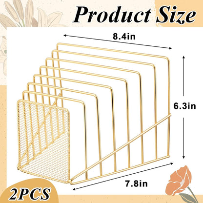 2 Pcs 7 Slot Incline File Sorter Metal Wire Mesh File Racks for Desktop Letter Sorter for Magazine Folder Book Organizer Home Office School Paper Mail Desk Storage Holder(Golden)
