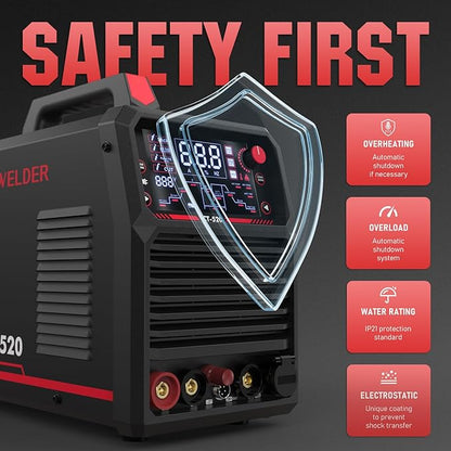 YESWELDER CT-520 Tig Welder & Plasma Cutter, 5-In-1 CUT/HF TIG/Pulse TIG/Spot Welding/Stick, 200A TIG and Stick & 50A Plasma Cutting, 110/220V Dual Voltage Multifunctional Welding Machine