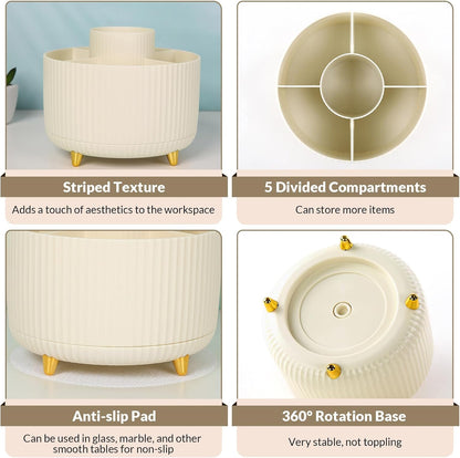 SKYDUE 360 Rotating Plastic Desk Pen Organizer with 5 Slots, Dual-Purpose Art Supply Pencil Cup for Office, School, Home