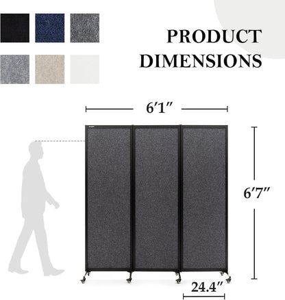 Upgrade Version Room Partition and Divider, Freestanding Rolling Dividers with Wheels,Office Privacy Screen Divider Wall,Classroom Felt Dividers,6'L* 6'7"H,3 Panel,Dark Grey