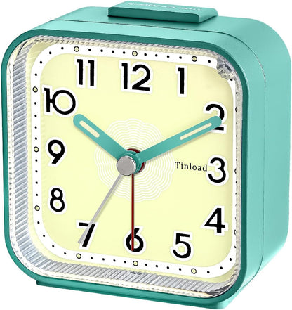 Small Analog Alarm Clock Silent Non Ticking, Ascending Beep Sounds, Snooze,Glow in Dark dial, Manual Light, Battery Operated(Green)