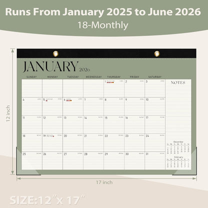 2026 Desk Calendar, Large Desktop/Wall Monthly Calendar (Jan. 2026 - Jun. 2027) 17'' x 12'' School Year Desk Planner for Teacher Family School Office Supplies