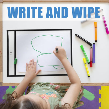 Heavy Duty Sheet Protectors 8.5 x 11 Job Ticket Holders, 30 Pack Dry Erase Pockets Plastic Paper Sleeves Clear Sleeves for Paper Clear Document Protectors for Shop Office Classroom Home, Black