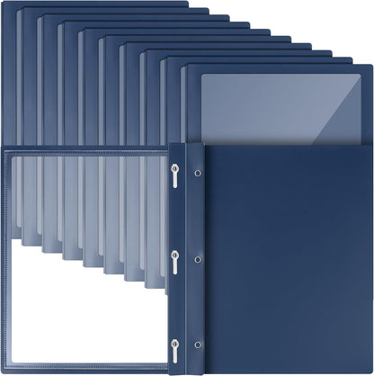 Teling 36 Pcs Report Covers with 3 Prong Fasteners Clear Front Presentation Folders Frame View Poly Report Folder Presentation Binder for Paper Document School Office (Navy Blue)