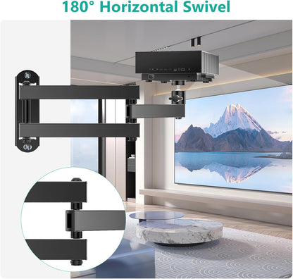 WALI Foldable Projector Wall Mount Universal Adjustable Wall Projector Mount Aluminum Alloy Projectors Stand,1/4" M4 M6 Screw Size,(1330LM-PM), Black