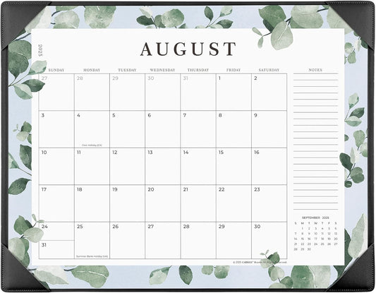 Cabbrix Desk Calendar 2025-2026 with Desktop Mat, 21" x 16.5" Large Desk Calendar July 2025 to December 2026, 18 Months Calendar for Home Office School Planning, Greenery