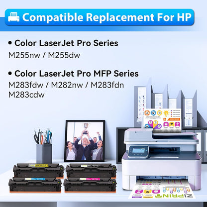 ZIPRINT 206A Toner Cartridges 4 Pack Compatible Replacement for HP 206A 206X for Color Laserjet Pro MFP M283fdw M283cdw M283fdn M282nw Pro M255dw M255nw M283 M255 Printer W2110A W2110X (with chip)