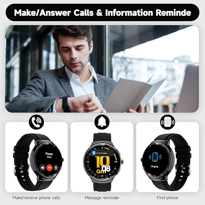 Smart Watch for Men Women, 1.43" AMOLED IP68 Waterproof Smartwatch, Fitness Tracker with Heart Rate/SpO2/Sleep Monitor, 150+ Sports Mode, Bluetooth Call Android & iOS Compatible, 2 Bands