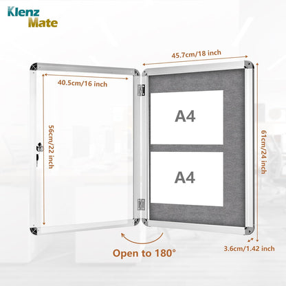24"x18" Enclosed Bulletin Board Tamper-Proof Dispaly Case,Grey Fabric&Aluminium Frame,Shatter Resistant Lockable Bulletin Board with Clear Acrylic Door for School,Office,Mall,Community,Hospital,Church