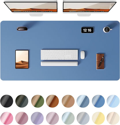 YSAGi Leather Desk Protector, Office Mat, Large Mouse Mat, Non-Slip PU Leather Blotter, Laptop Desk Mat, Waterproof Writing Pad for Office and Home (Sea Blue, 47.2" x 23.6")