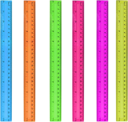 6PCS Clear Ruler, 12 Inch Plastic Rulers for School, Home, or Office, Clear Plastic Rulers, Assorted Colors.