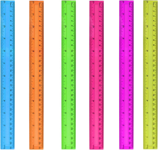6PCS Clear Ruler, 12 Inch Plastic Rulers for School, Home, or Office, Clear Plastic Rulers, Assorted Colors.