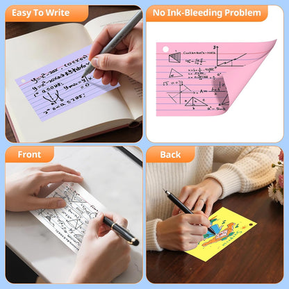 Index Cards 3x5 Inches, 300 PCS, Colored Flash Cards With Ring, Punched Lined Study Card Ruled Flashcards Notecards, Ruled Front And Blank Back, Note Card for School, College And Home