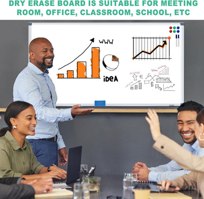H-Qprobd Dry Erase White Board for Wall 6' x 3' Large Magnetic Whiteboard 72"x36" Aluminum Presentation Whiteboard with Long Pen Tray, 6 Markers, 2 Erasers &12 Magnets
