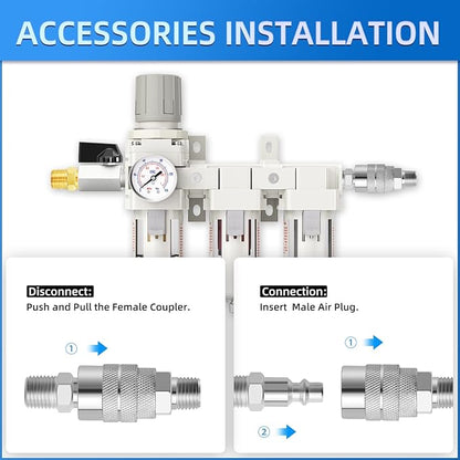 3/8" NPT 3 Stage Aluminium Air Drying System with 150PSI Gauge, Coalescing Filter, Particulate Filter, Desiccant Dryer and Air Regulator, Manual Drain For Plasma Cutter and Paint Spray