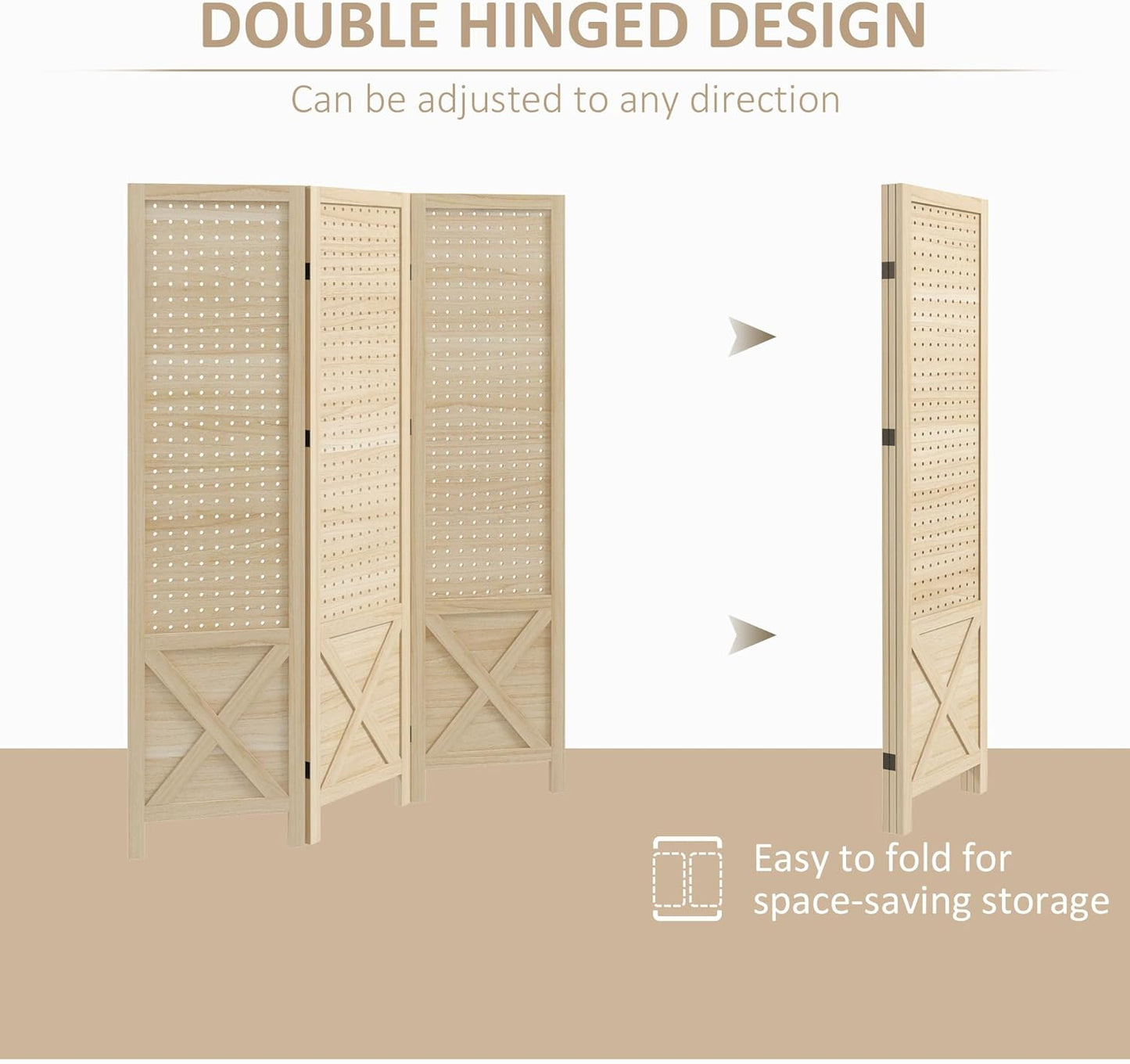 NicBex Room Divider 3 Panel Room Dividers with Pegboard Design Partition Room Dividers and Folding Privacy Screens 4.7 FT Wall Divider for Home, Office, Room Separation,45"W x 0.75"D x 57"H, Natural
