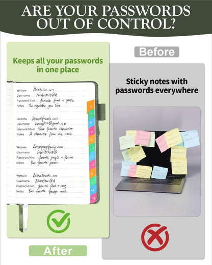 Password Keeper Book with Colorful Alphabetical Tabs, Hardcover Password Log-book for Internet Password and Website Address, 5.8"×8.4" Password Notebook for Home Office (Sage Green)