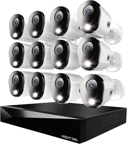 Night Owl 2-Way Audio 20 Channel DVR Video Home Security Camera System with (12) Wired 4K HD Indoor/Outdoor Deterrence Cameras and 2TB Hard Drive (Add up to 4 Wi-Fi Cameras) (12 Camera)