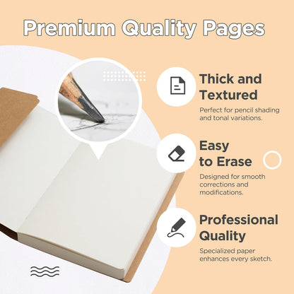 Sketch Book, 3 Pack Blank Drawing Notebook, 5.5" x 8.25" Kraft Cover Sketchbook, 224 Pages/112 Sheets 100gsm Plain Paper