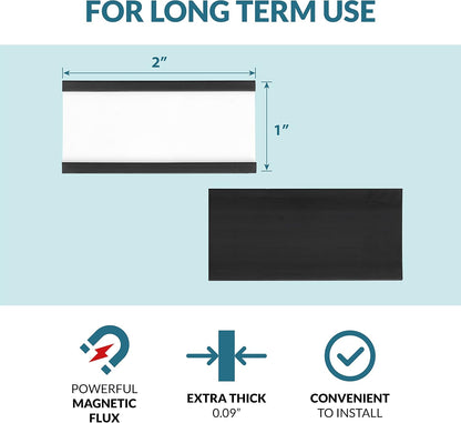 50 Pack"C" Channel Magnetic Label Holders 1x2 with 100 White Card Inserts, 50 Clear Plastic Protectors and Bonus 20 Colorful Cardstock Inserts in Blue, Green, Yellow and Red - Double-Sided Cards