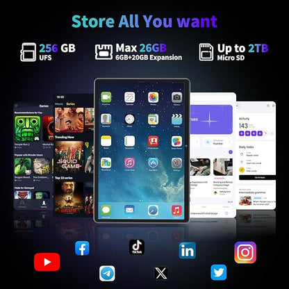 2025 Android 15 tablet with keyboard, 26GB+256GB+2TB Expand, 10 inch 2-in-1 Tablets with 8-Core, 5G WiFi, 8000mAh, BT5.0, 5MP+13MP, GMS, GPS, Widevine L1, Tablet PC with Mouse, Case, Stylus (Green)