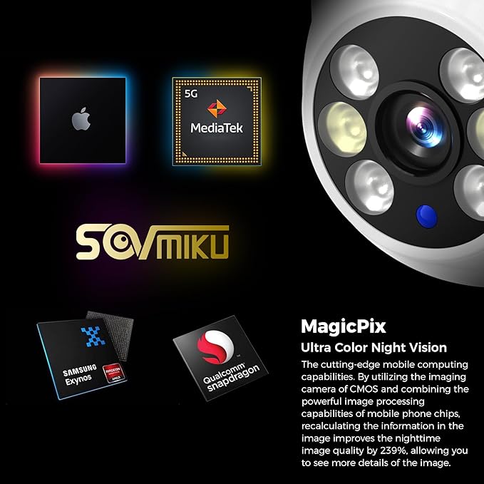 SOVMIKU 2CA3 AI Auto Tracking Mini 2K Security Camera Wireless Outdoor, Two-Way Audio, 9.8Ft Power Cable, Easy to Setup, 360° View, Pan/Tilt, Color Night Vision, Audible Flashlight Alarm, SD Slot