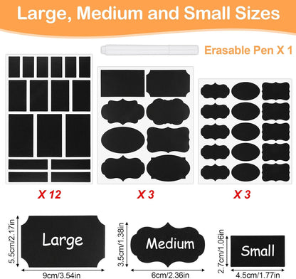 273 Pcs Labels for Jars, Waterproof Reusable Chalkboard Labels for Food Containers, Bottles, Blackboard Stickers with 1 Erasable Chalk Marker (Black)