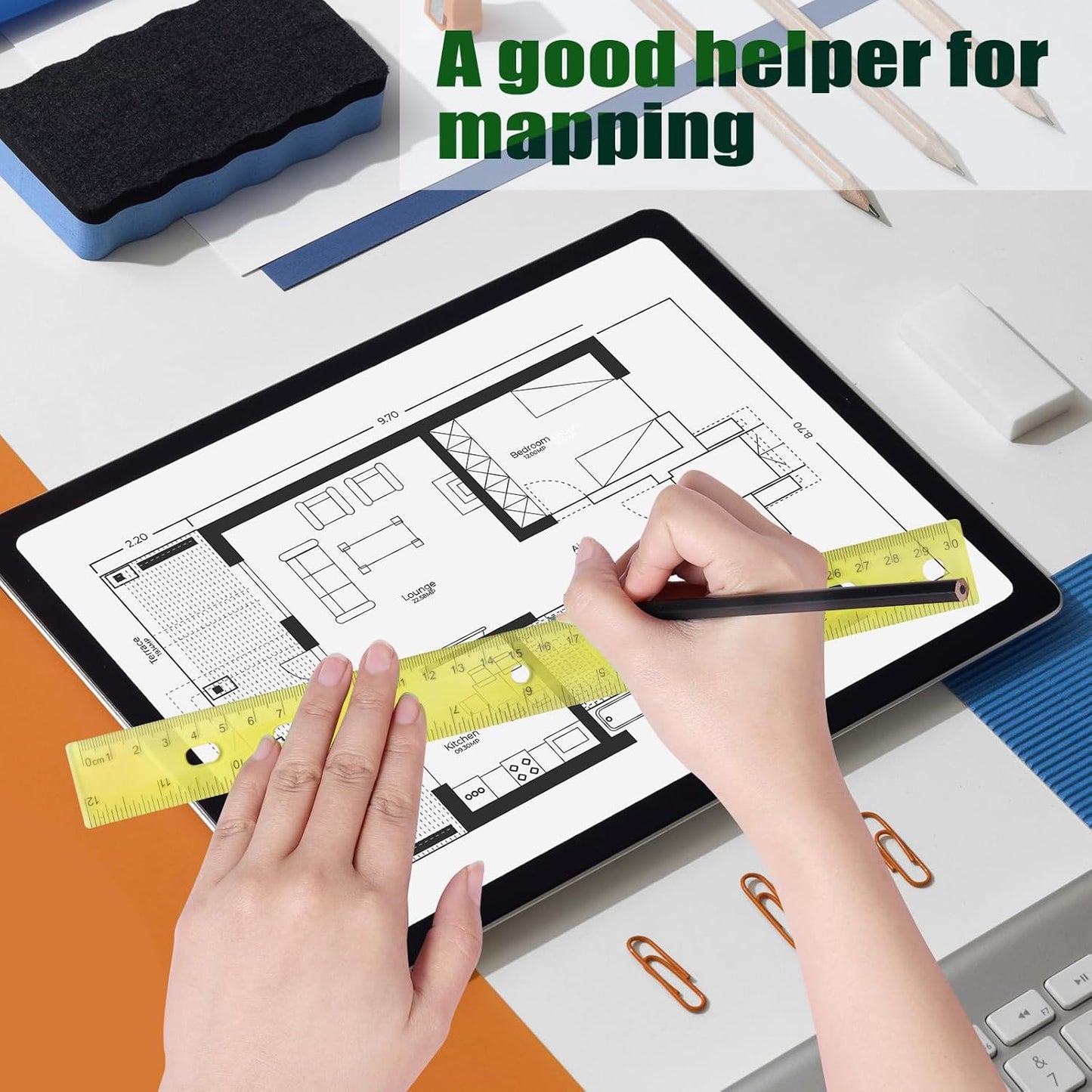 28 Pack Plastic Ruler 12 Inch Transparent Rulers - Metric Bulk for Kids School Office Classroom, Yellow