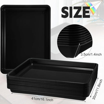 Maitys 15 Pcs Flat Plastic Trays 16.1 x 11.8'' Sensory Storage Tray Paper Stackable Classroom Bins for Office Home Organizer Arts and Crafts Supplies(Black)