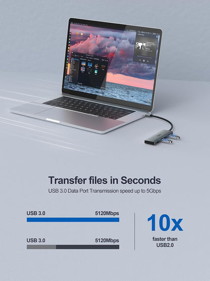 USB 3.0 Hub,4 Port USB Splitter Extender Portable Adapter Multiport Data Hub for Laptop,Xbox, Flash Drive,HDD,Console,Camera,Keyborad,Mouse Windows,Mac OS PC,Not Designed to Charge Devices-Grey