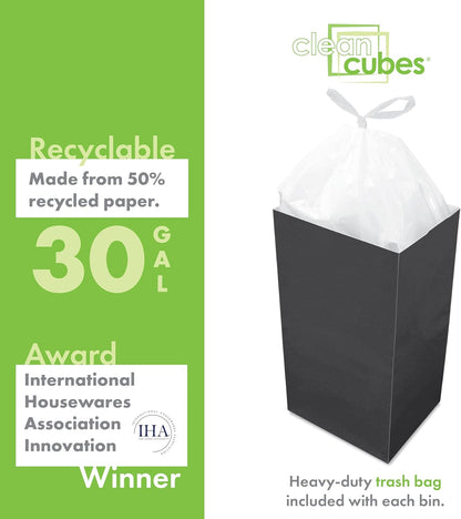 | 30 Gallon Disposable Trash Cans (3-Pack) with Fitted Trash Bags - Reusable Garbage and Recycling Bins for Parties, Events, and More (Black - 30” Height x 17” Width x 14” Depth)