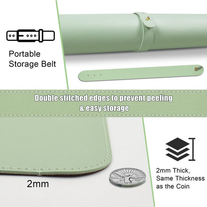 BLESWIN Large Desk Pad Mat 47.2"" x 17"", Office Desk Mat, Non-Slip PU Leather & Cork Desk Blotter for Keyboard and Mouse, Large Desk Mat, Large Mouse Pad for Office & Home(Light Green)