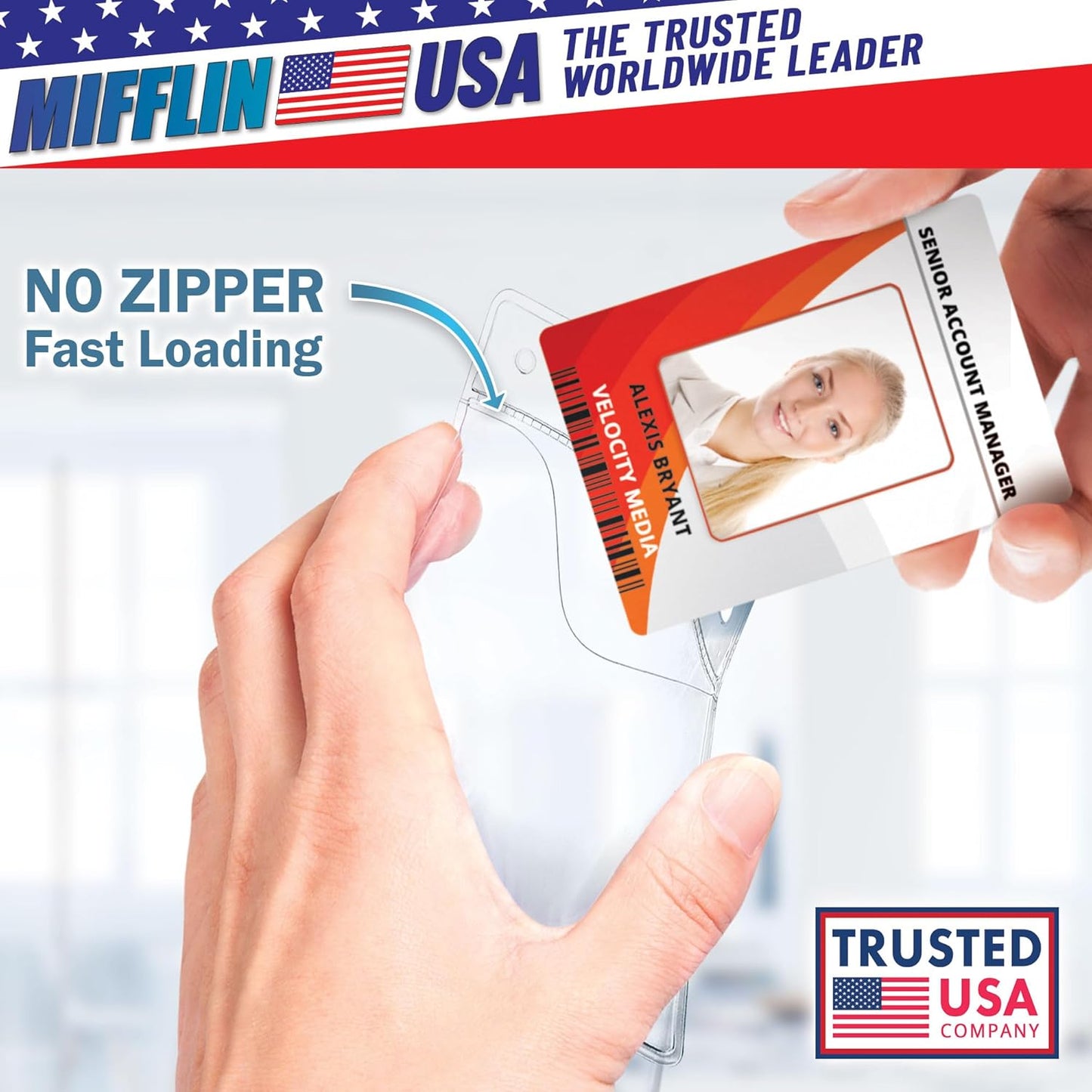 Mifflin-USA Plastic Vertical Card Holder (3x4 Inch, Clear, Bulk 100 Pack) Quick Load No Zipper Name ID Badge