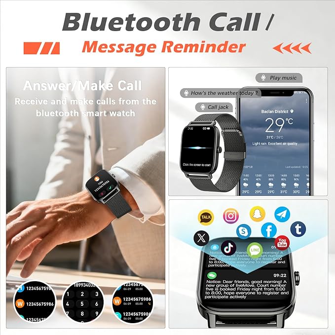 Smart Watch for Women Fitness Tracker: Make Answer Call Waterproof Running Smartwatch Android Phone iPhone Samsung Compatible Digital Mens Watches Pedometer Step Tracker Heart Rate Monitor