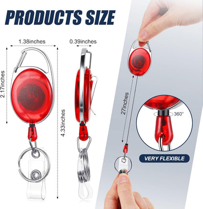 100 Pack Retractable Badge Reels Bulk Heavy Duty Badge Reel Holders with Carabiner Belt Clip and Keychain for Lanyard Card Nurse School Office Employee (Clear Red)